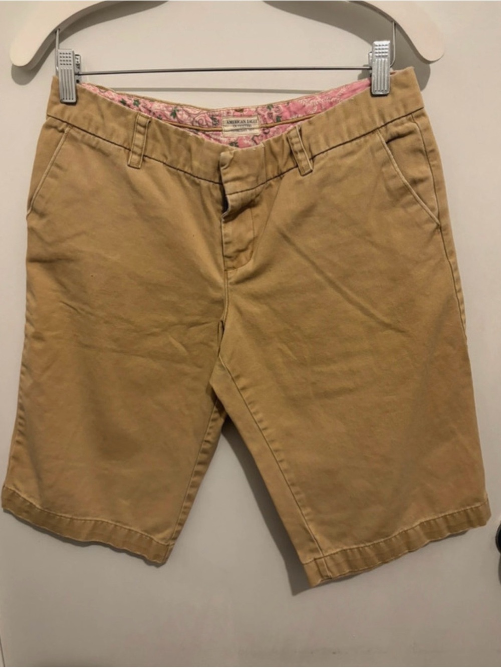 American Eagle Outfitters Tan Bermuda Shorts with Floral Waist Lining